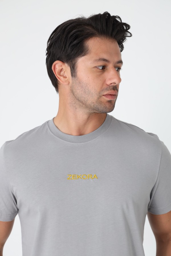 Zekora Erkek T-Shirt - Gri Yazı