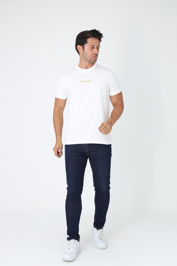 Zekora Erkek T-Shirt - Beyaz - Sarı Yazı